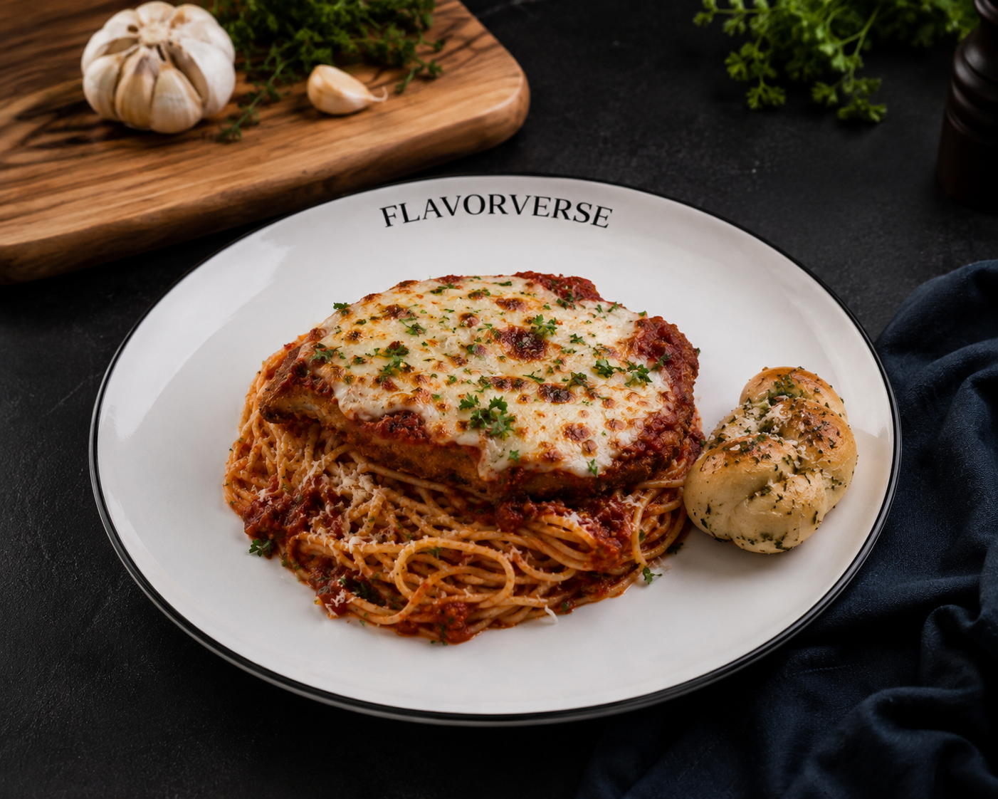 Chicken Parmigiana with Garlic Bread