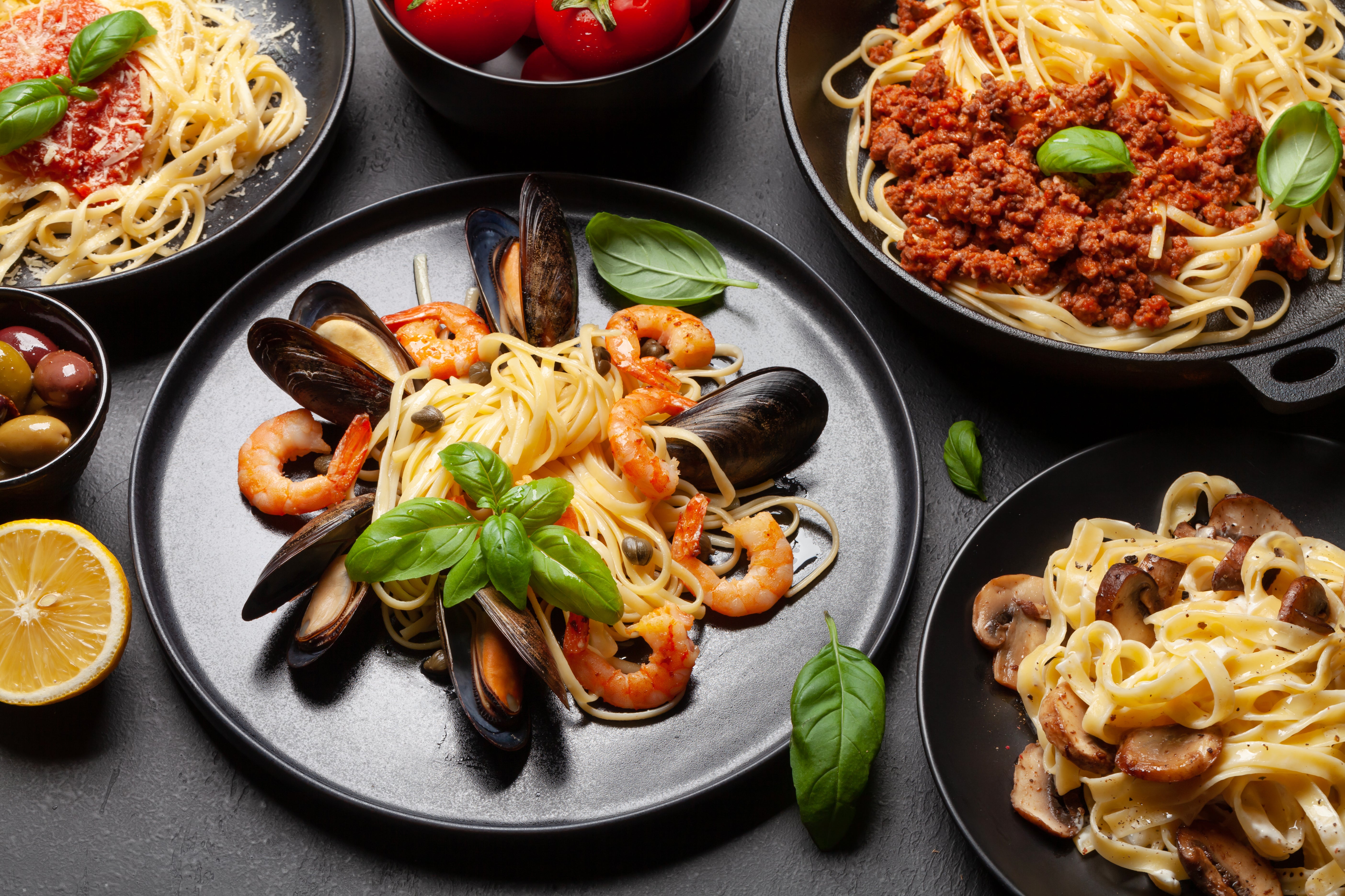 Frutti di Mare Pasta with Garlic Bread
